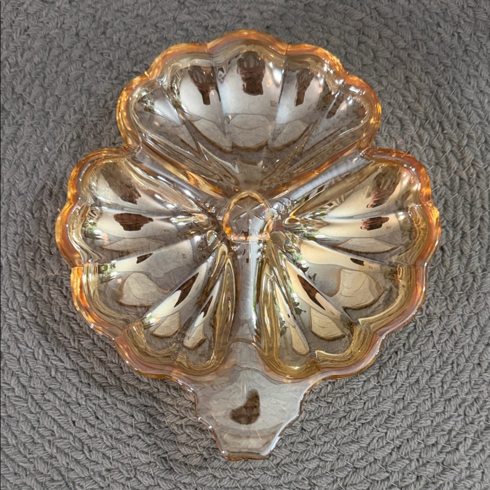 Vintage Jeannette CarnivalAmber-Tone Glass Divided Serving Dish/Candy Tray